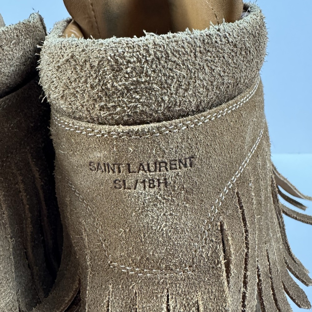 Saint Laurent SL/18H Tan Fringe Suede High Top Court Sneakers Mens EU 46/US 13 - Picture 6 of 8